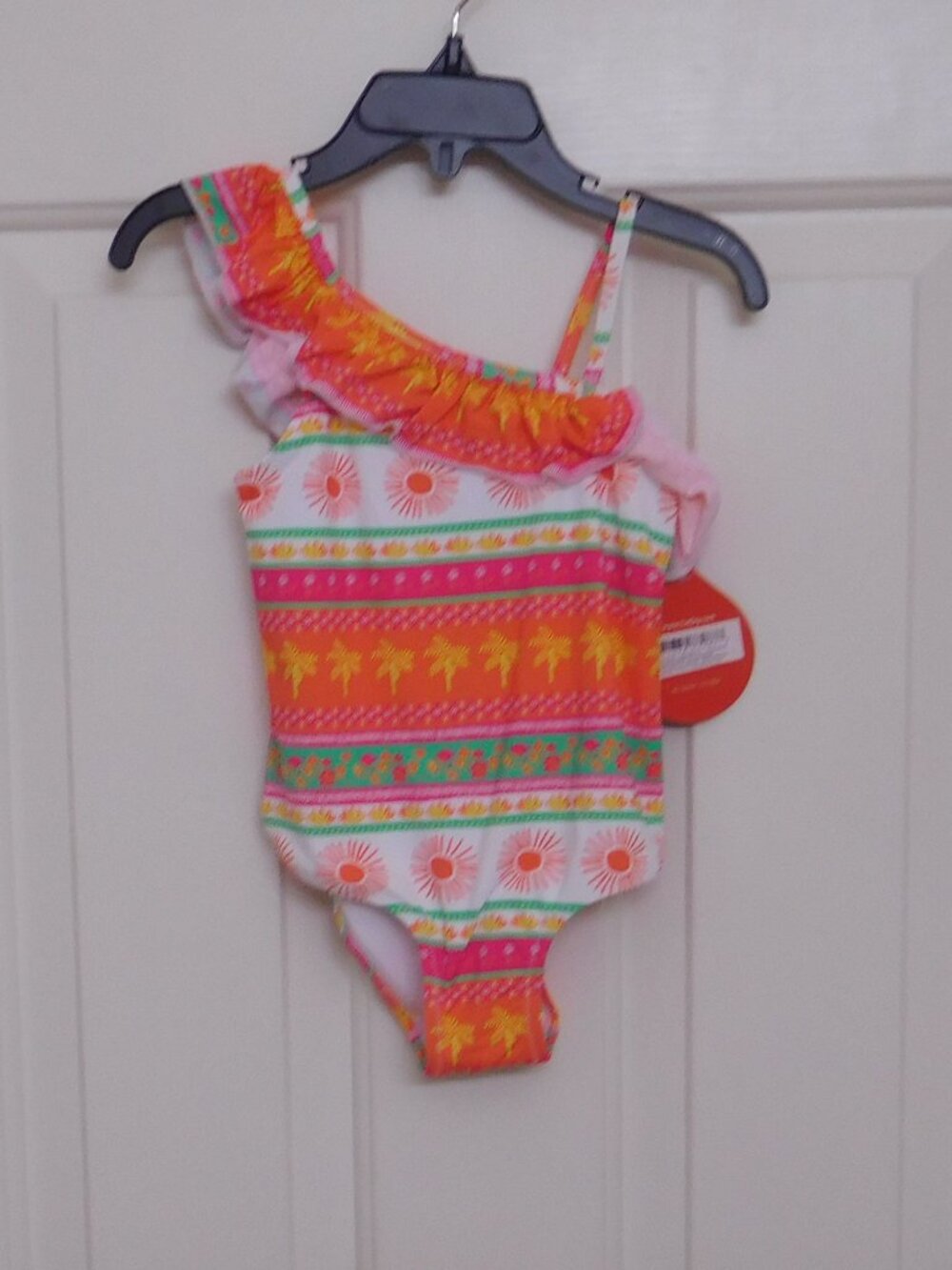 NWT Hatley Ruffle Shoulder Bright Sun Palm Tree Print 1pc Swimsuit sz 4